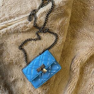 Blue Quilted Chain Bag
